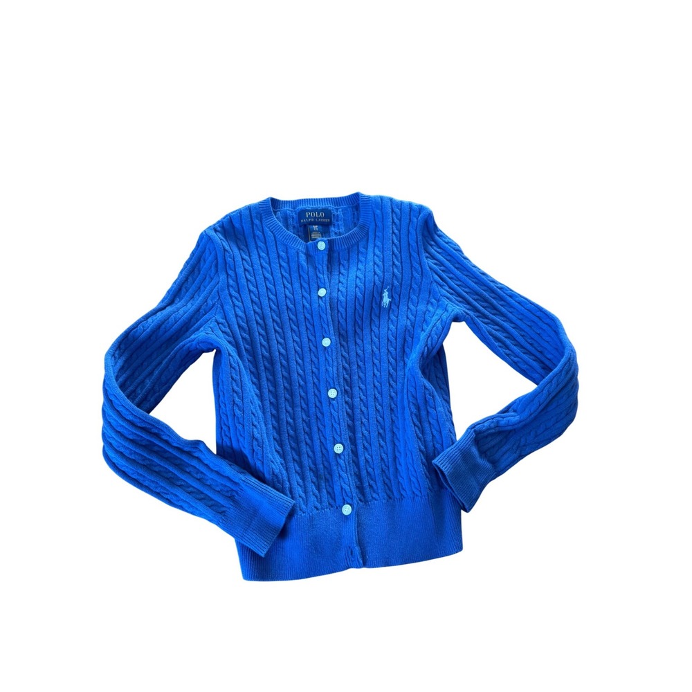Polo Ralph Lauren blue cable knit button down cardigan sweater youth